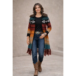 Powder River Outfitters Southwestern Aztec Knit Cardigan Sweater With Removable